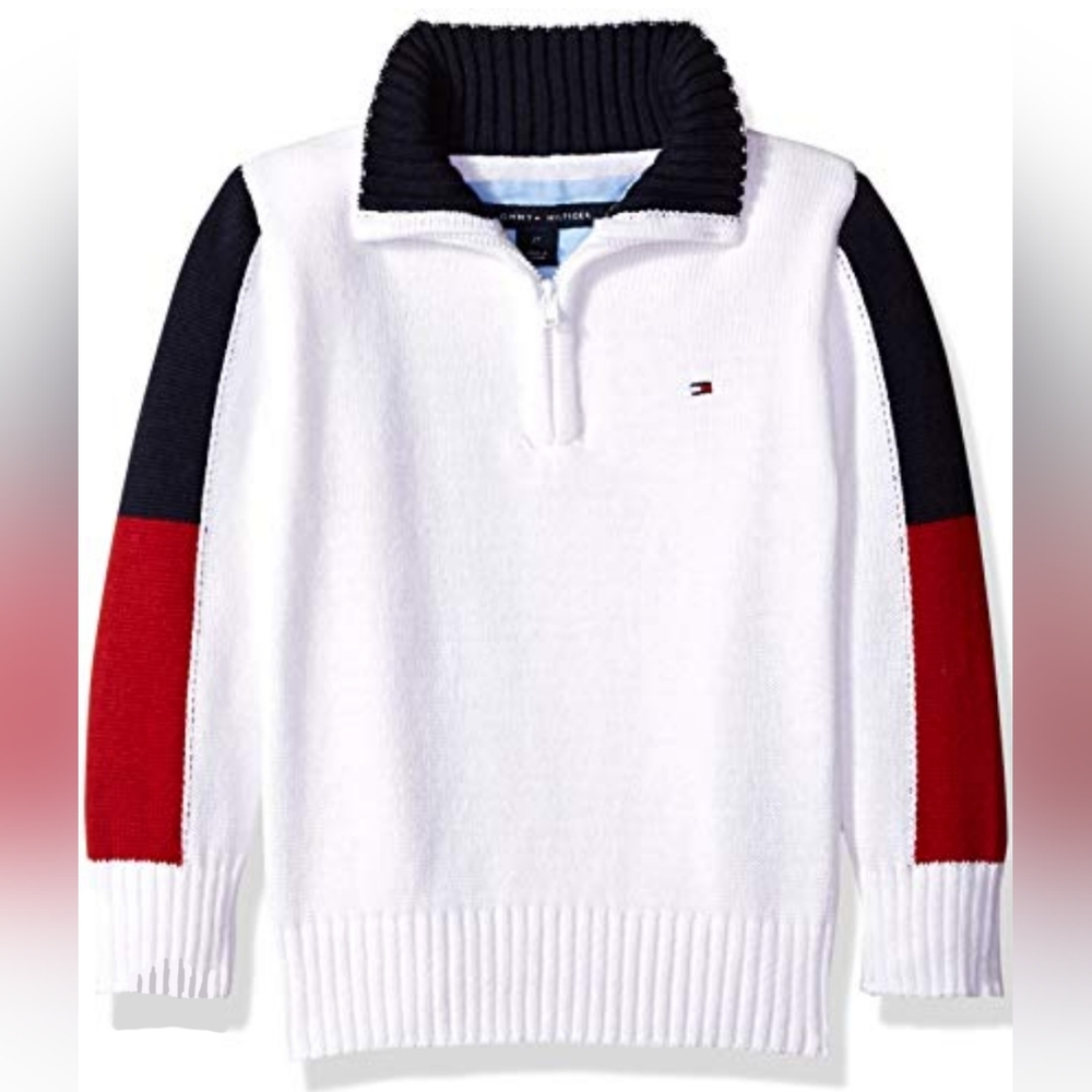 Tommy Hilfiger Kids White Sweater with Red and Black Accents